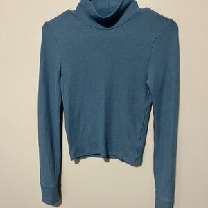 Blue American Eagle Long Sleeve Cropped Mock Neck Tee